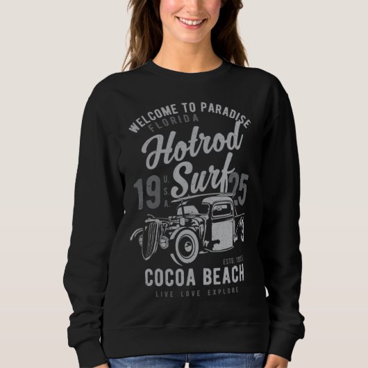 Sweatshirt Cocoa Beach Florida Retro Hotrod Surf Distressed (Devant)
