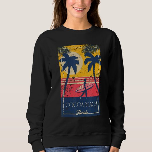 Sweatshirt Cocoa Beach Florida Retro Surfer Distressed Design (Devant)