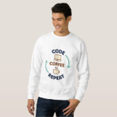 Sweatshirt Code, Café, Répéter – T-shirt drôle pour programme (Devant entier)