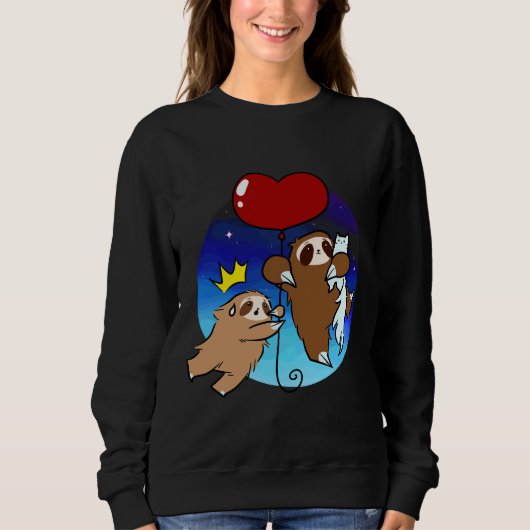 Sweatshirt Coeur Balloon Sloth Et Cat Night Sky (Devant)