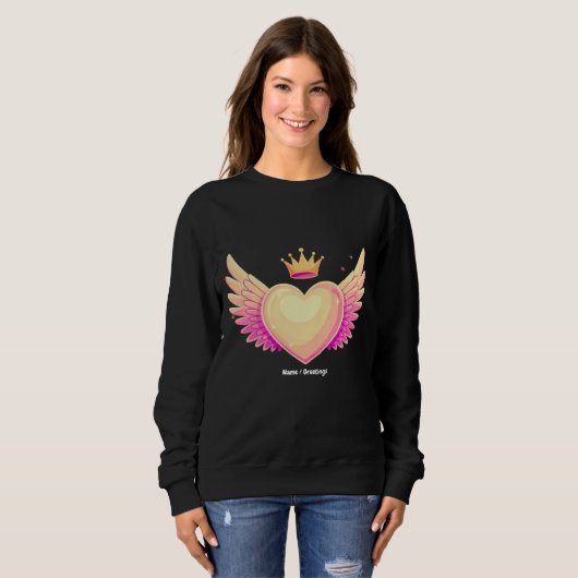 Sweatshirt Coeur d'ange avec ailes roses Cool et couronne Une (Devant entier)