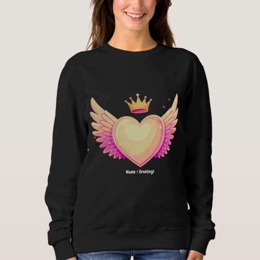 Sweatshirt Coeur d'ange avec ailes roses Cool et couronne Une (Devant)