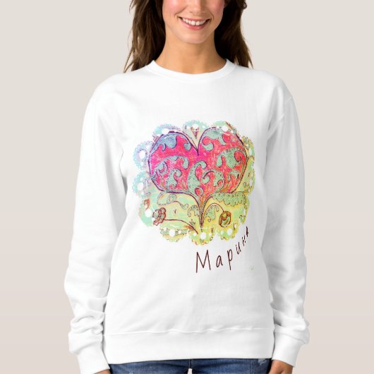 Sweatshirt Coeur d'art populaire avec feuilles, fleurs & nom (Devant)
