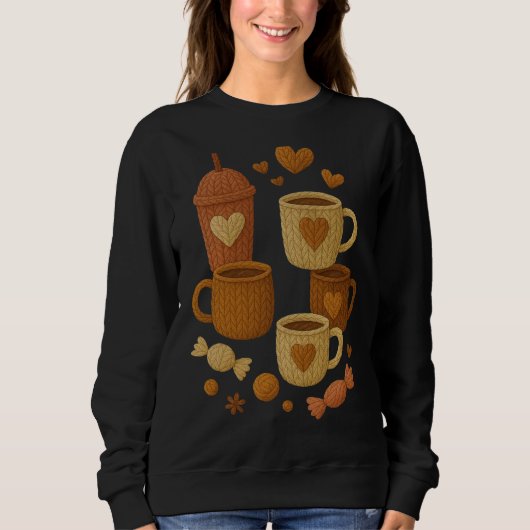 Sweatshirt Coffee Valentine Day Love Knitted Hearts Hugs (Devant)