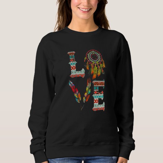 Sweatshirt Coiffe Indienne Amérindienne avec plume LOVE (Devant)