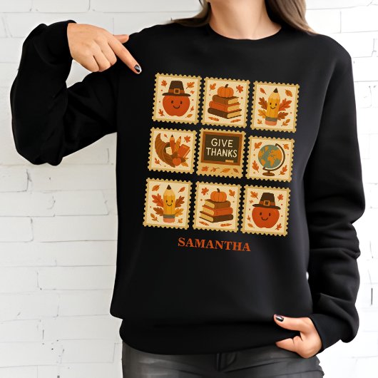 Sweatshirt Collage du timbre de l'enseignant de Thanksgiving 