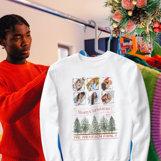 Sweatshirt Collage photo famille Retro Vintage Joyeux Noël