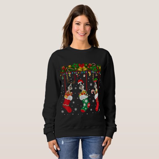 Sweatshirt Collie Bordure En Sock Xmas Reindeer Père Noël ELF (Devant entier)