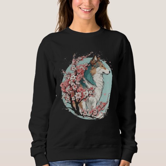 Sweatshirt Collie Dog Cherry Blossom Dog Breed Japanese Water (Devant)