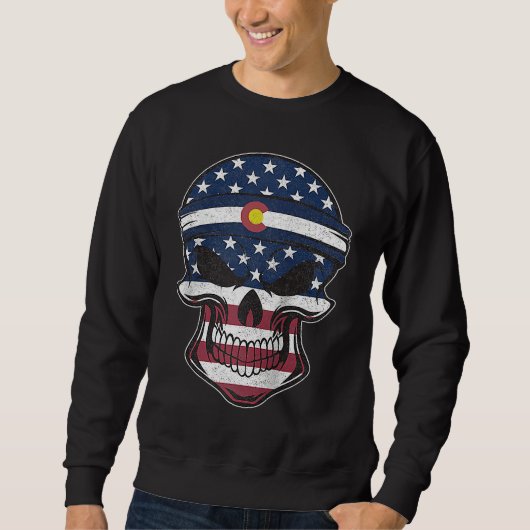 Sweatshirt Colorado American Flag Skull  State Flag Colorado  (Devant)