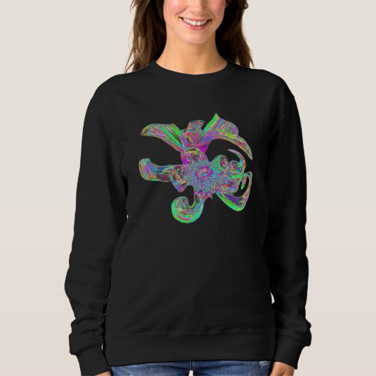 Sweatshirt Colorful Abstract Dahlia in Blue Magenta and Lime  (Devant)