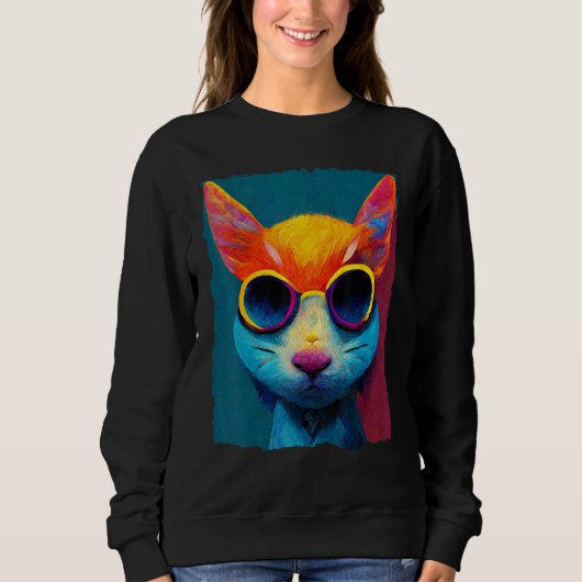 Sweatshirt Colorful Cat With Glasses (Devant)