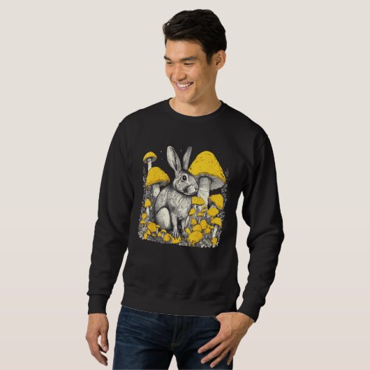 Sweatshirt Colorful Illustrations Rabbit With Mushrooms (Devant entier)