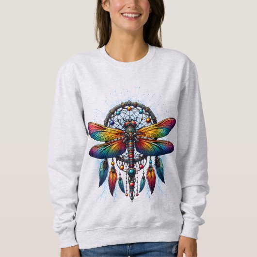 Sweatshirt Colorful Psychedelic Dragonfly Dreamcatcher Boho (Devant)