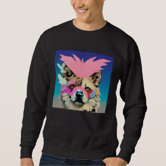 Sweatshirt Colorful Vibrant Dog Cat Tiger Lion Wearing Feathe