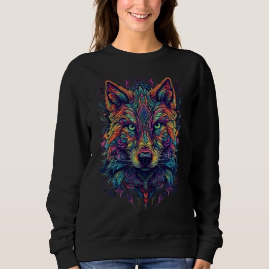 Sweatshirt Colorful Wolf Psychedelic Trippy Hippie Men Women (Devant)