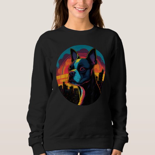 Sweatshirt Colourful Boston Terrier Dog Dad Mom Graffity (Devant)