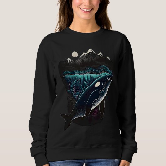 Sweatshirt Colourful mystical orca whale watching dolphin pot (Devant)