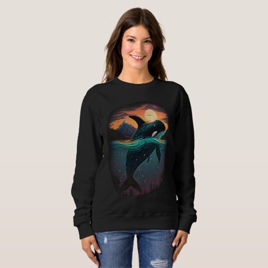 Sweatshirt Colourful mystical orca whale watching dolphin pot (Devant entier)