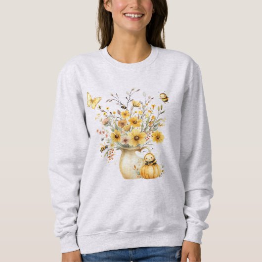 Sweatshirt Composition florale d'automne, citrouille, abeille (Devant)