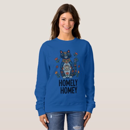 Sweatshirt Conception de chat bleu chaleureux (Devant entier)