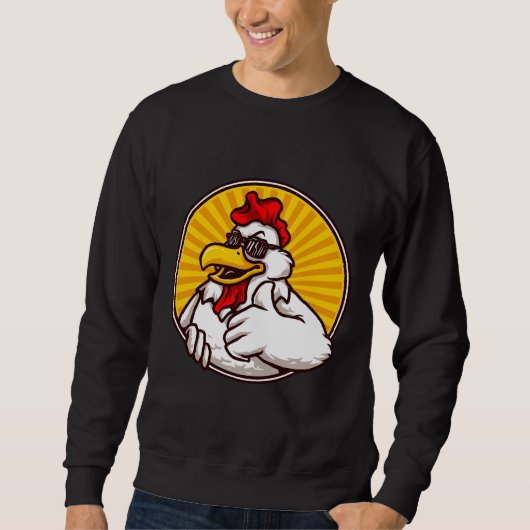 Sweatshirt Conception de la mascotte de poulet cool fun (Devant)