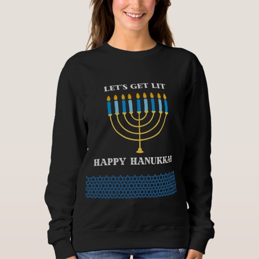 Sweatshirt Conception de menorah de Hanukkah bleue mignonne d (Devant)