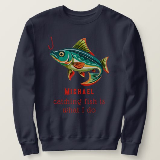 Sweatshirt Conception de pêche colorée avec nom (Design devant)