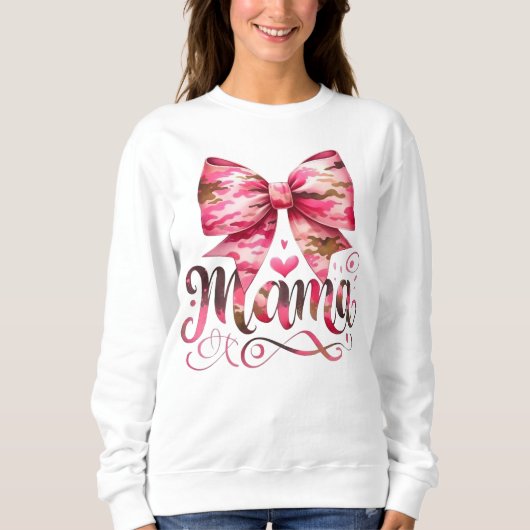 Sweatshirt Conception de script Mama à arc camouflage rose (Devant)