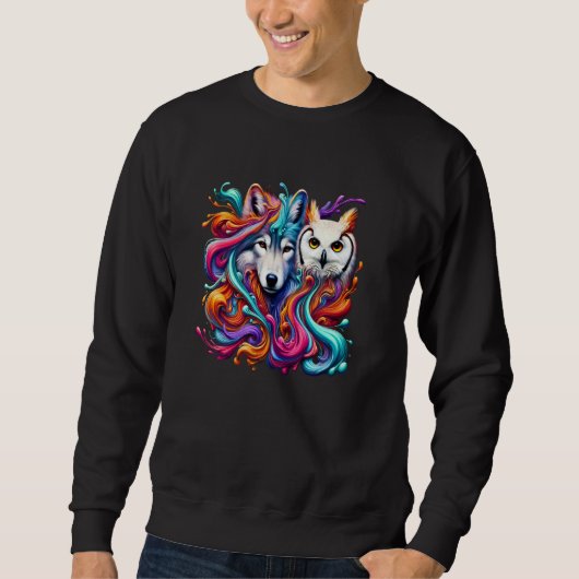 Sweatshirt Conception Graphique Loup Et Hibou Mystiques (Devant)