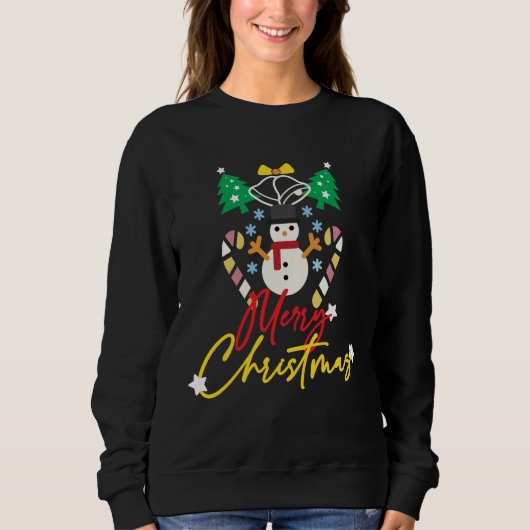 Sweatshirt Conception joyeuse de Noël avec cloches et arbres (Devant)