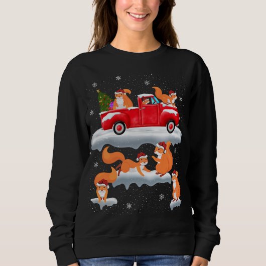 Sweatshirt Conduite d'écureuils Arbre de Noël Camion Rouge Éc (Devant)