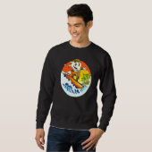 Sweatshirt Cône de glace chevauchant des vagues sur une planc (Devant entier)