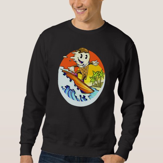 Sweatshirt Cône de glace chevauchant des vagues sur une planc (Devant)