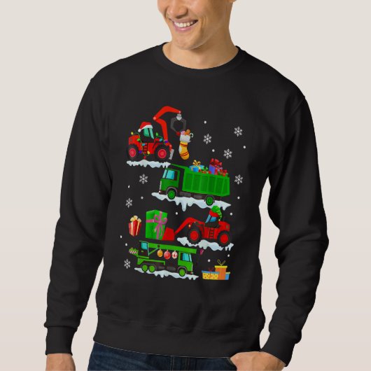 Sweatshirt Construction Vehicle Christmas Red Trucks Winter B (Devant)