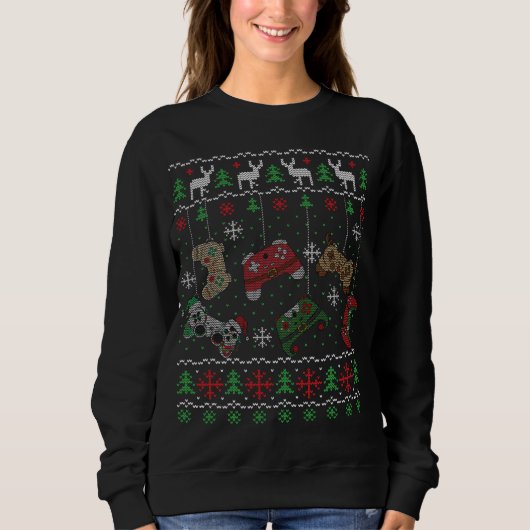 Sweatshirt Contrôleur de jeu vidéo Père Noël Elf Ugly Christm (Devant)
