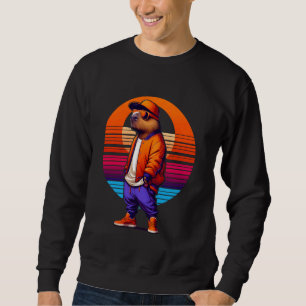 Sweatshirt Cool Capybara Moderne Style Urbain Sunset Art Rétr