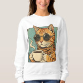 Sweatshirt Cool Cat Coffee Retro Style Design for Cat Lovers (Devant)