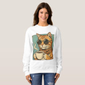 Sweatshirt Cool Cat Coffee Retro Style Design for Cat Lovers (Devant entier)