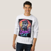 Sweatshirt Cool Cat Saxophone – Retro Neon 90s Jazz Cat Desig (Devant entier)
