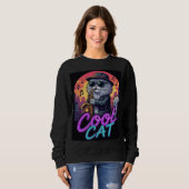 Sweatshirt Cool Cat Saxophone – Retro Neon 90s Jazz Cat Desig (Devant entier)