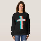 Sweatshirt Cool Christian Cross Moderne Glitch Effet (Devant entier)