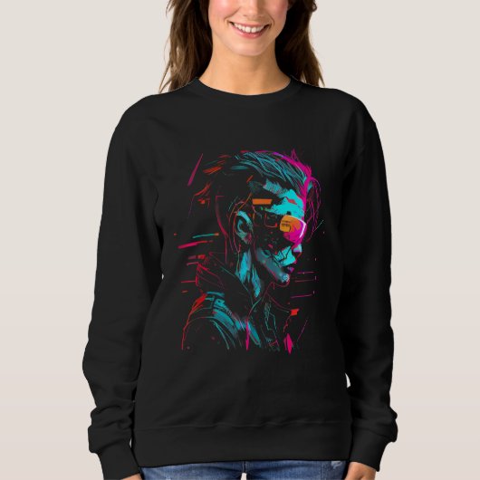 Sweatshirt Cool Cyberpunk Style Girl Wearing Virtual Reality (Devant)