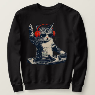 Sweatshirt Cool DJ Cat , Funny Cat With Headphones , Stylish 