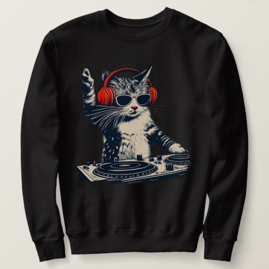 Sweatshirt Cool DJ Cat , Funny Cat With Headphones , Stylish  (Design devant)