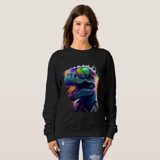 Sweatshirt Cool fun dinosaur Rex with sunglasses (Devant entier)
