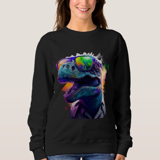 Sweatshirt Cool fun dinosaur Rex with sunglasses (Devant)