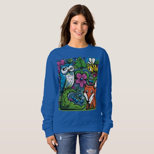 Sweatshirt Cool Funny Forest Animaux Graffiti Art (Devant entier)