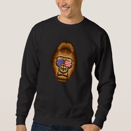 Sweatshirt Cool Gorilla Portant un drapeau américain Lunettes (Devant)