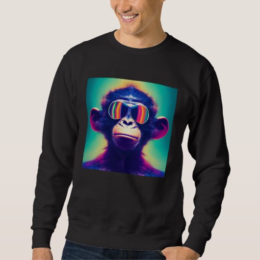 Sweatshirt Cool Hipster Colorful Monkey Illustration Graphic  (Devant)